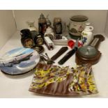 Contents to part of rack - assorted pottery and porcelain including steins,