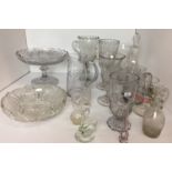 Sixteen items of glassware including stemmed cup 26cm high engraved Old England Forever,