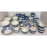 Thirty plus pieces of blue and white striped ceramic kitchen ware by Green and Co, Staffordshire,