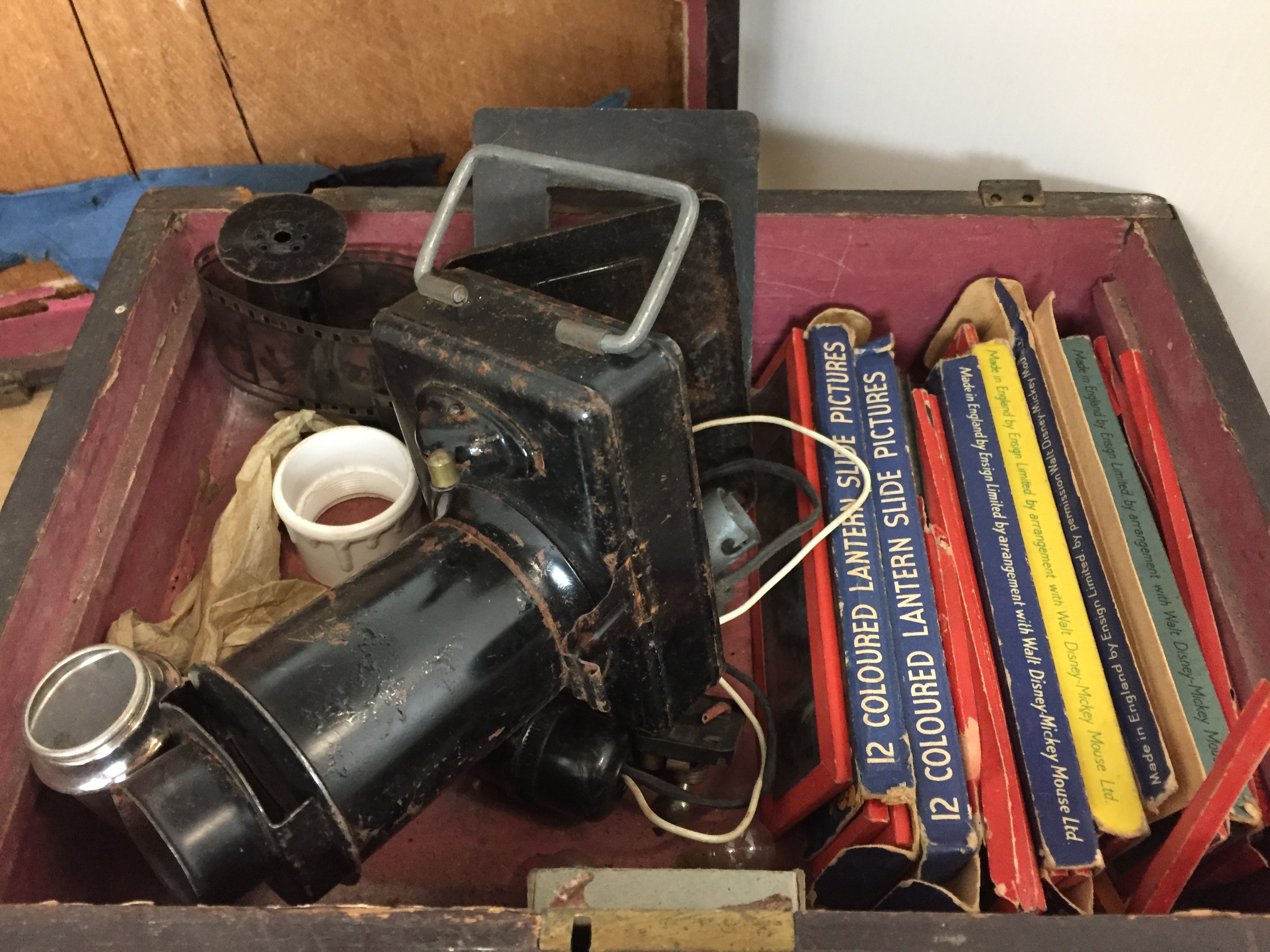 Wooden box containing slide lantern and quantity of slides, microscope and box of slides, - Image 2 of 5