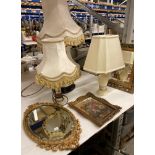 An Italian Nouveau style table lamp 'Lady with Dog' on plinth complete with shade,