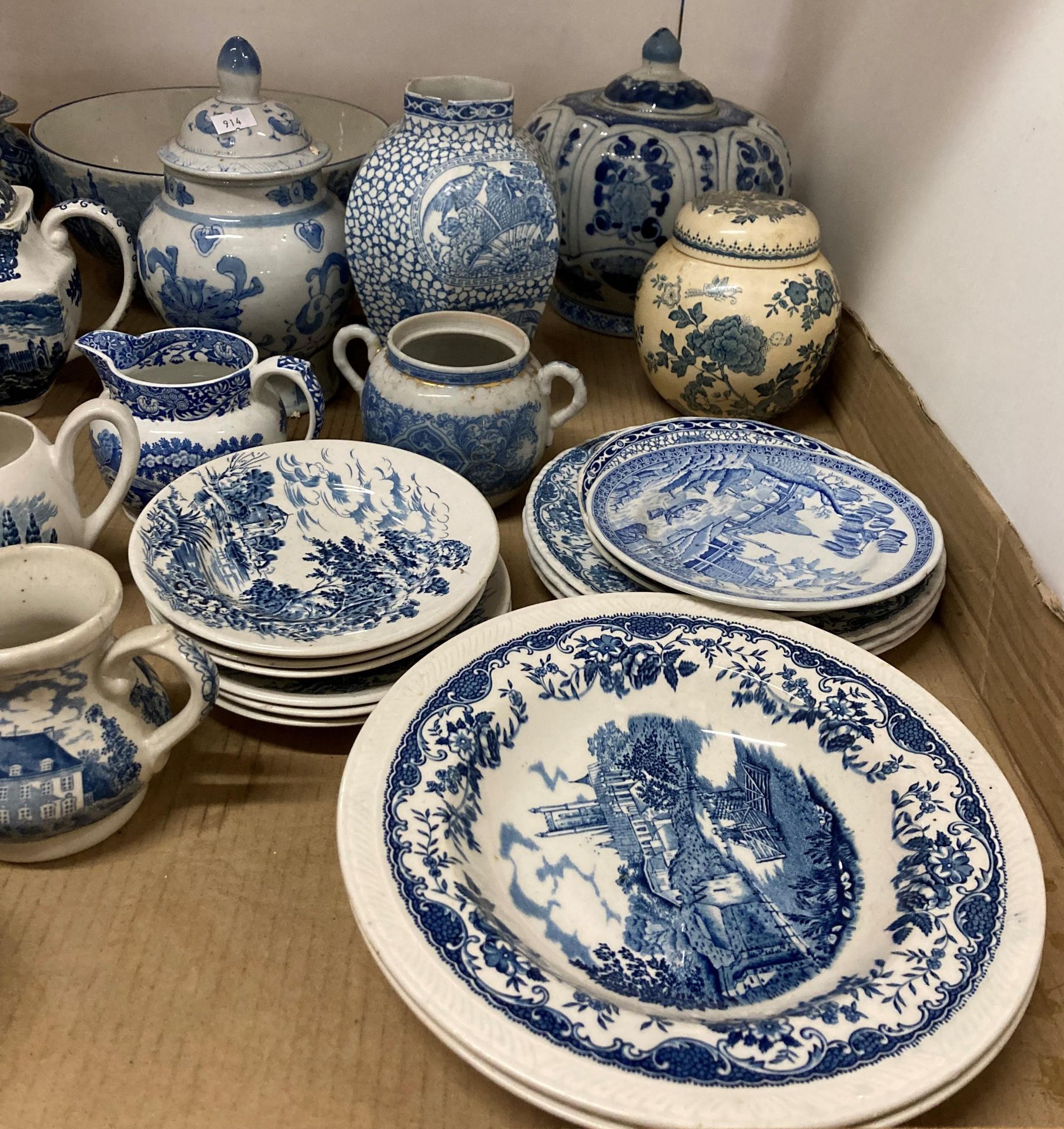 Contents to tray - blue oriental and other patterned pottery including large bowl by HM and S Ltd. - Image 3 of 4