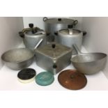 Nine items including aluminium and other metal pans, including large two handled pan 36cm diameter,
