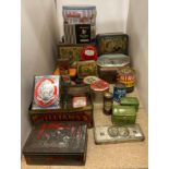 Contents to part of rack - a collection of vintage tins (Saleroom location: V08)