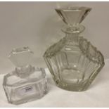 Two glass Deco style scent bottles with stoppers 15cm and 24cm high (saleroom location: T03)