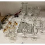Assorted glassware - cheese dish, glasses,