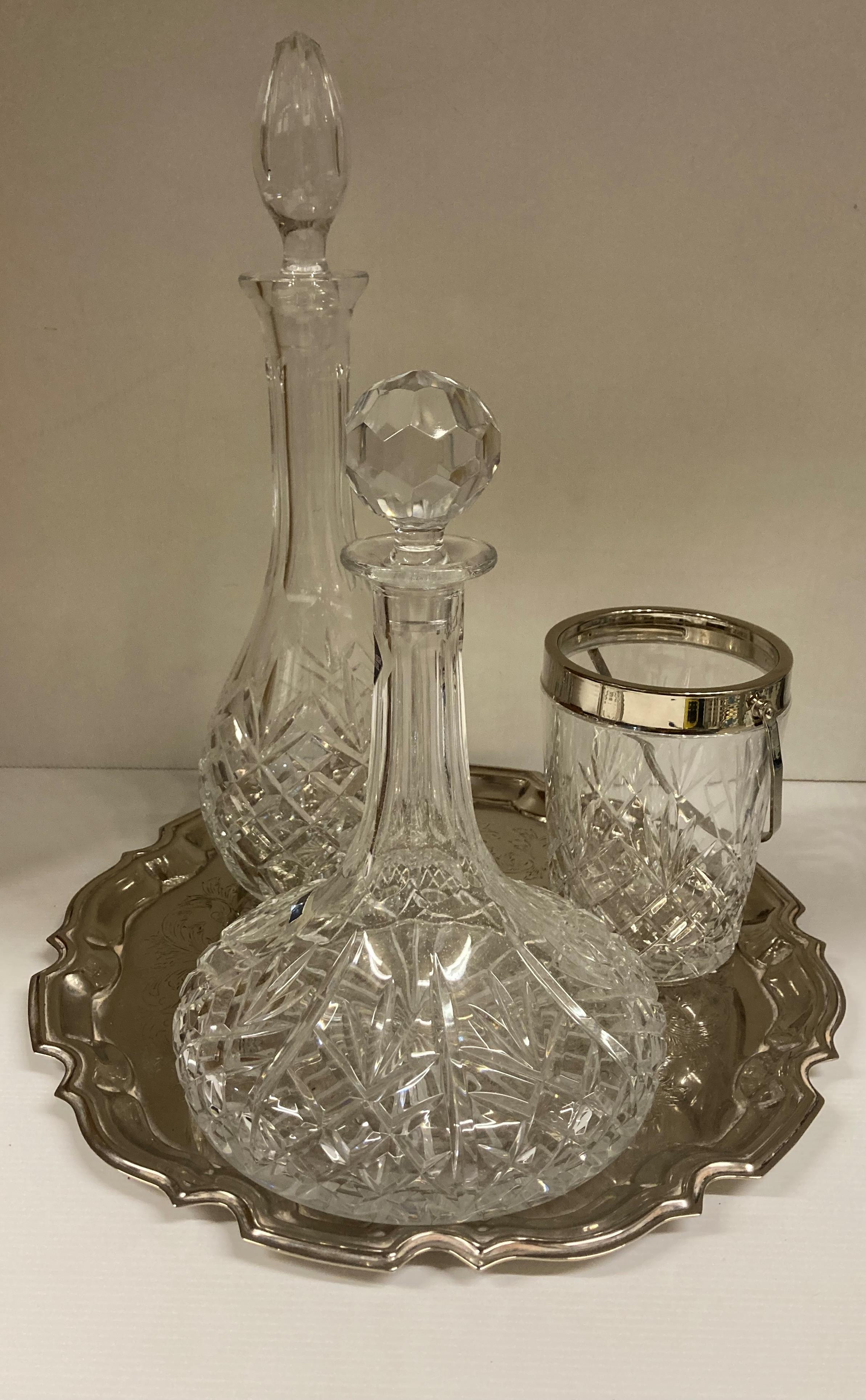 One glass mushroom decanter, one other decanter,