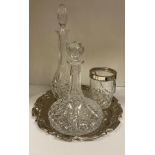 One glass mushroom decanter, one other decanter,