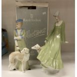 Two Royal Doulton Reflections figurines of ladies with greyhounds, Strolling no.