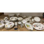 Fifty pieces of Royal Worcester Evesham tableware including one oval and three circular tureens,