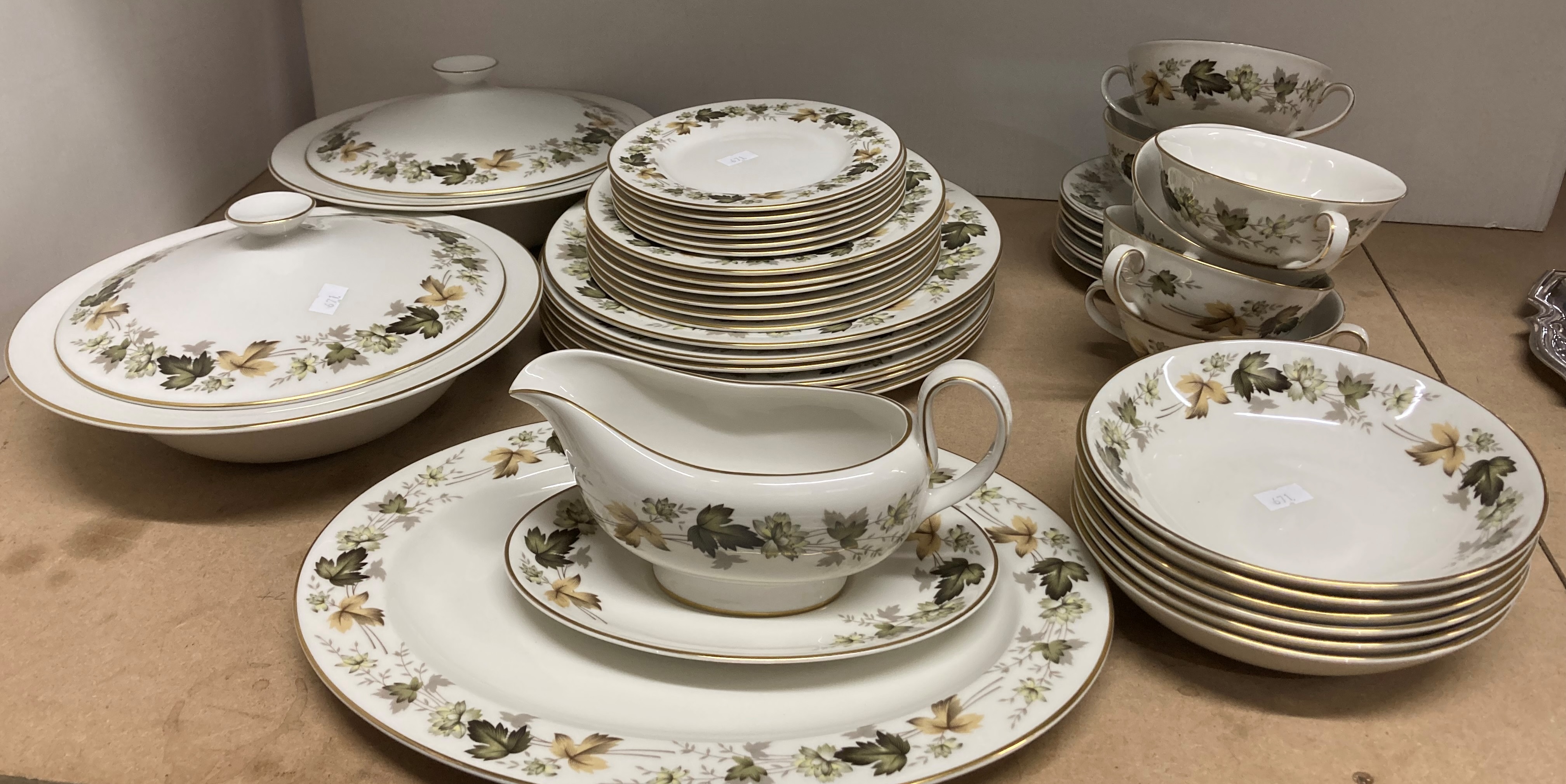 Forty-one pieces of Royal Doulton Larchmont green leaf patterned fine china dinner service