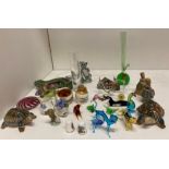 Contents to part of rack - two Wade tortoises, miniature glass animals, etc.