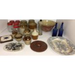 Twenty two items mainly vintage kitchenalia including Pancheon 37cm diameter, five Kilner jars,