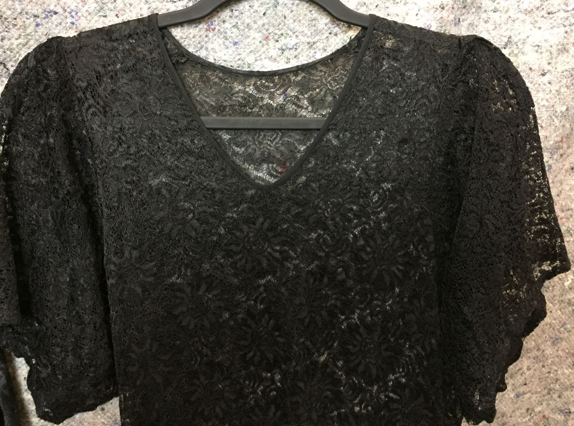 Two garments - black lace full length dress and black velvet jacket size M with silk and bead - Image 2 of 5