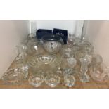 Thirty plus pieces of glassware including cylindrical vase 40cm high, Cumbria crystal apple,