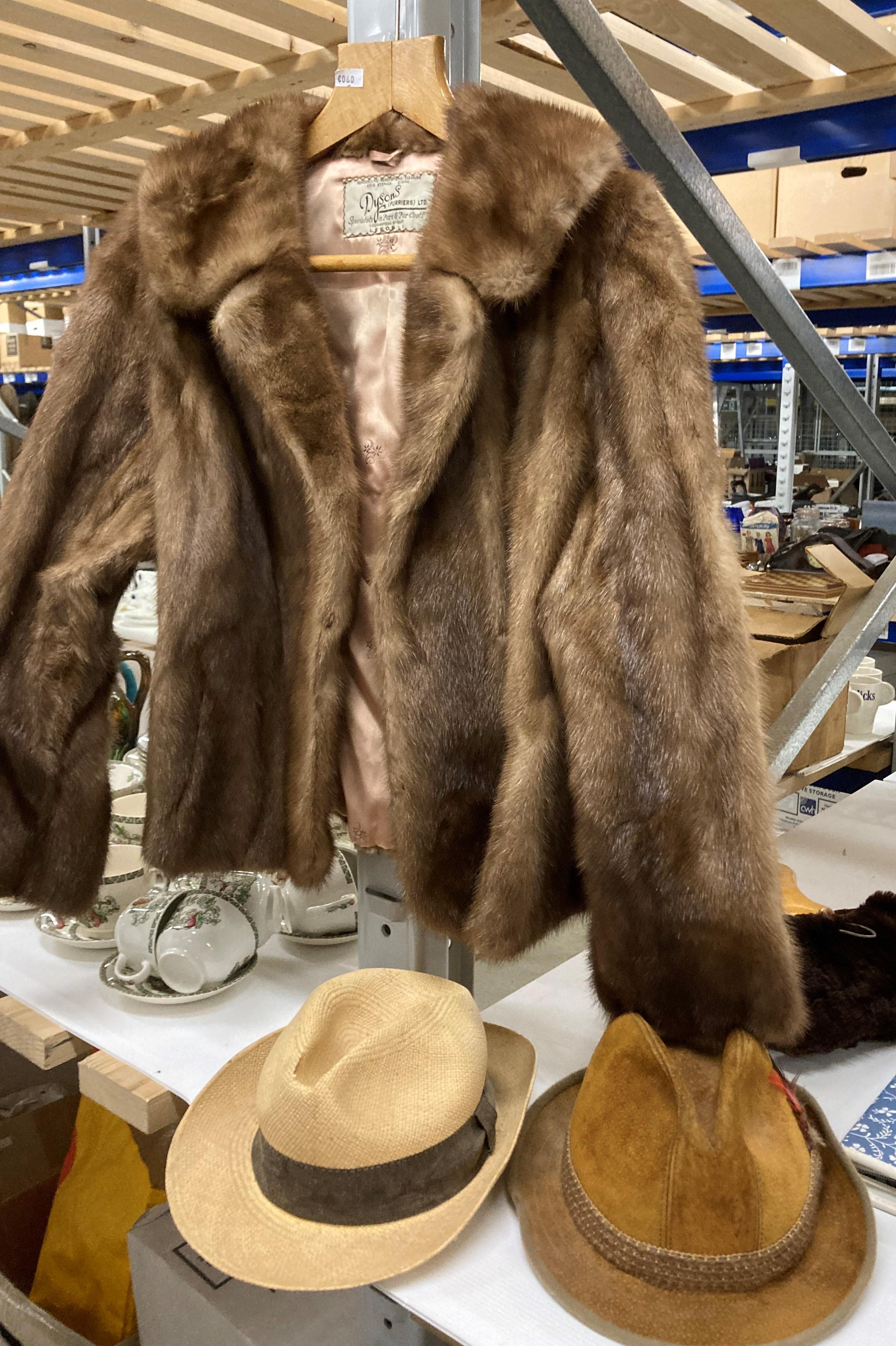 A Dyson (Furriers) Ltd ladies short brown fur jacket, two gentleman's hats,