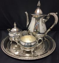 Four pieces of silver plate - Viners tea/coffee service and tray (Saleroom location: T11)