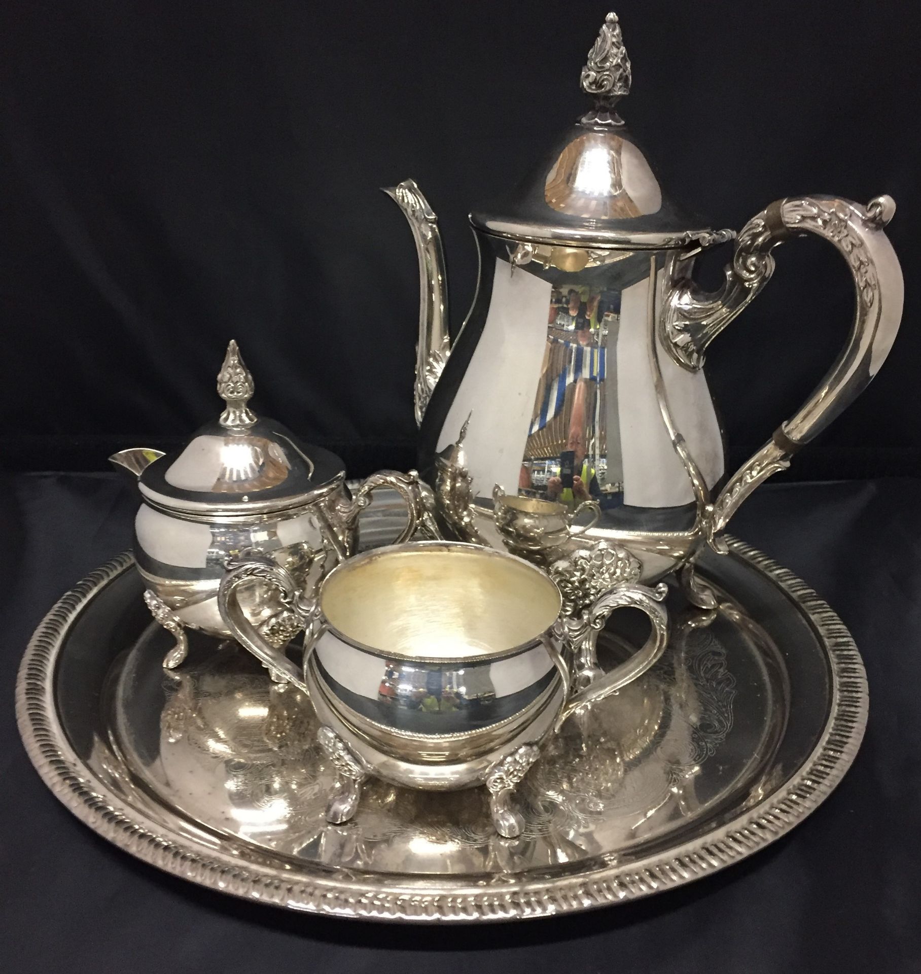 Four pieces of silver plate - Viners tea/coffee service and tray (Saleroom location: T11)