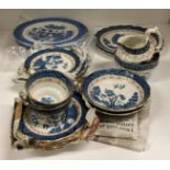 Four Cauldron blue willow patterned plates and seventeen pieces of Booth Real Old Willow pattern no