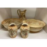 Five assorted pieces of Crown Devon ceramics including wash jug,