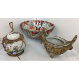 Three items of Imari ware - bowl 25cm diameter,