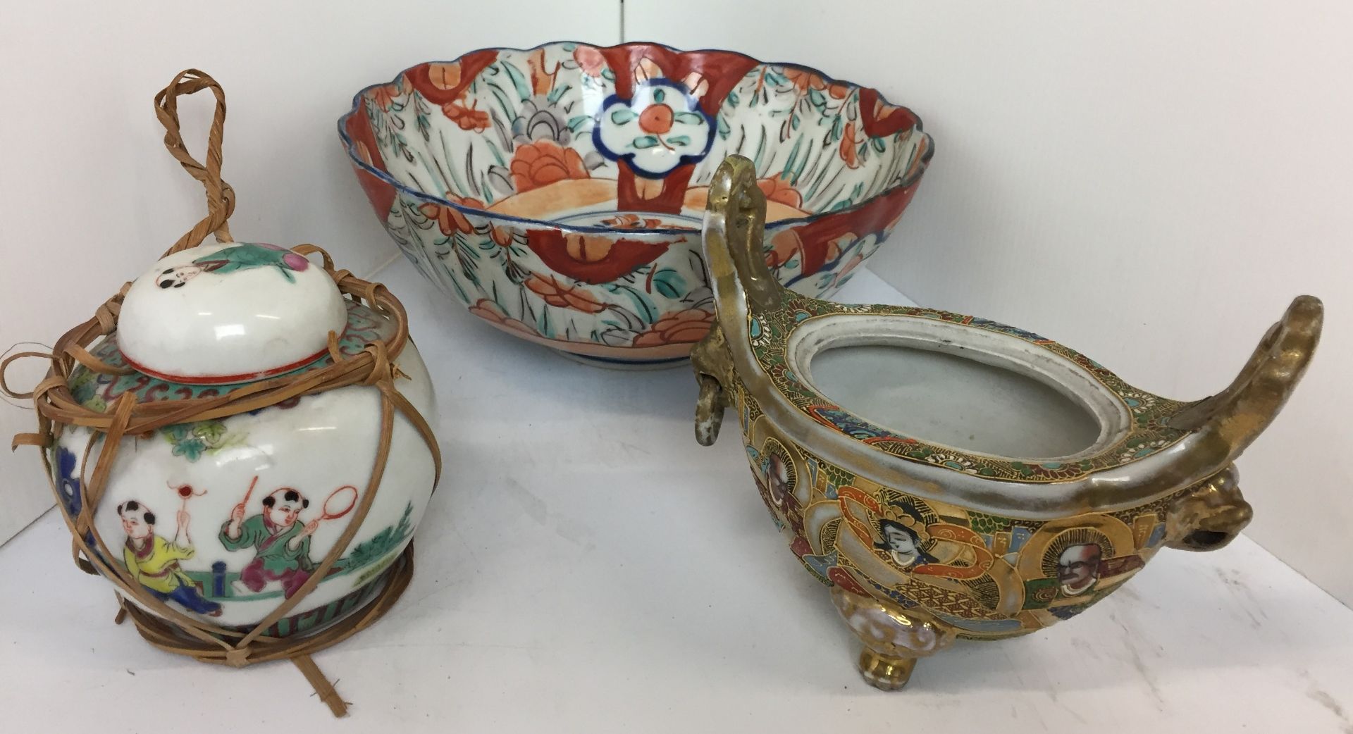 Three items of Imari ware - bowl 25cm diameter,