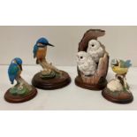 The Owl Collection resin model A27054 Tawny Owlets and three Russell Willis Collection bird models,