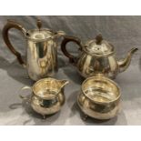 Four piece silver Harlequin tea service including a tea and coffee pot hallmarked Sheffield F&S