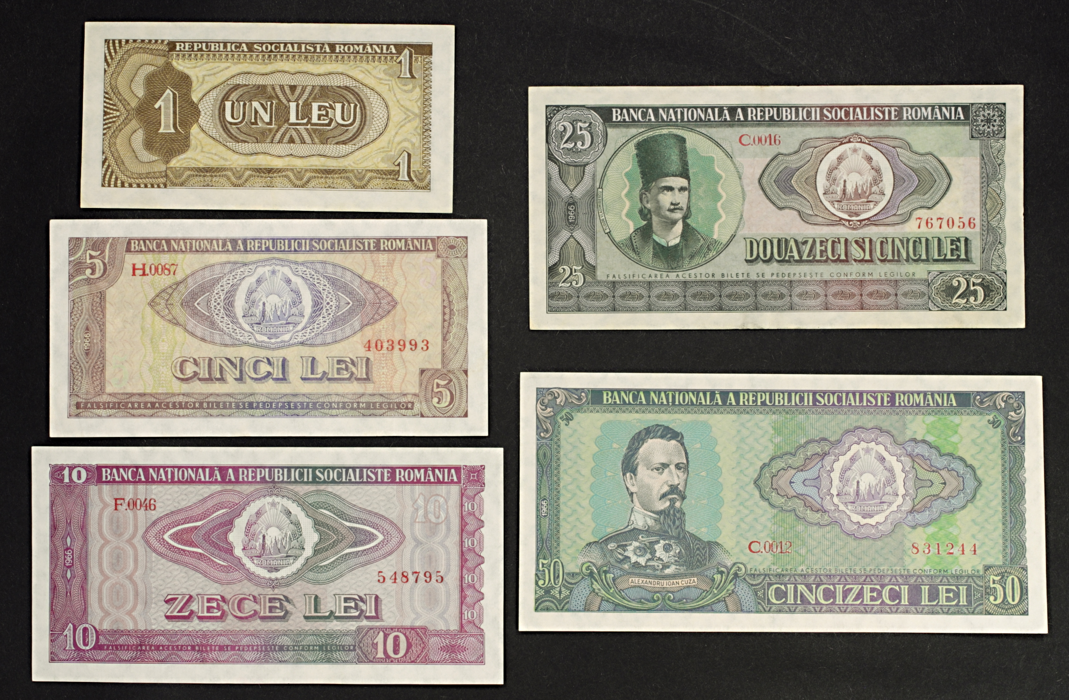 Romania - 50, 25, 10, 5 and 1 Lei, 1966, EF and better (5)