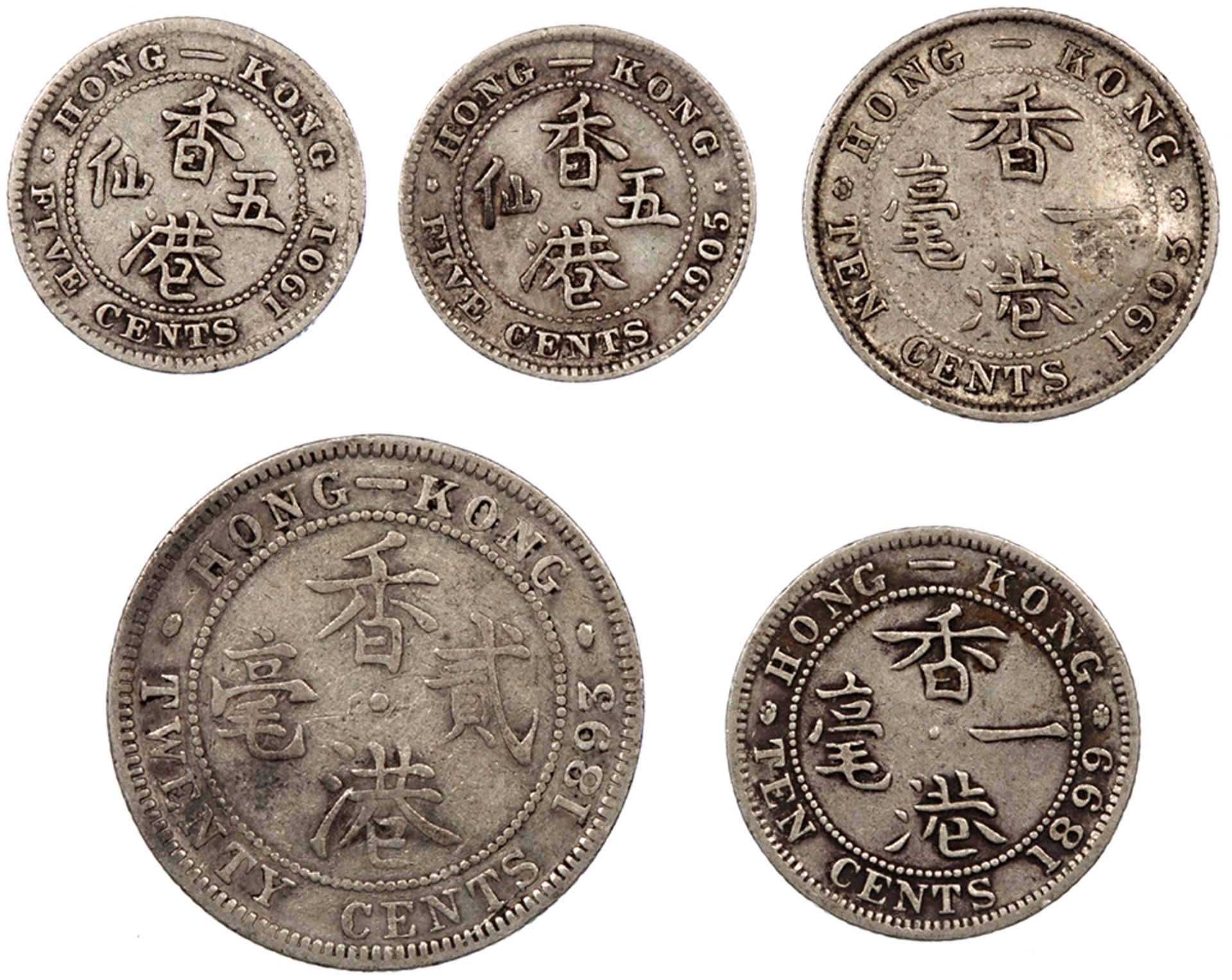 Hong Kong - British Colonial Silver Coins (5), Victoria and Edward VII, - Image 2 of 2