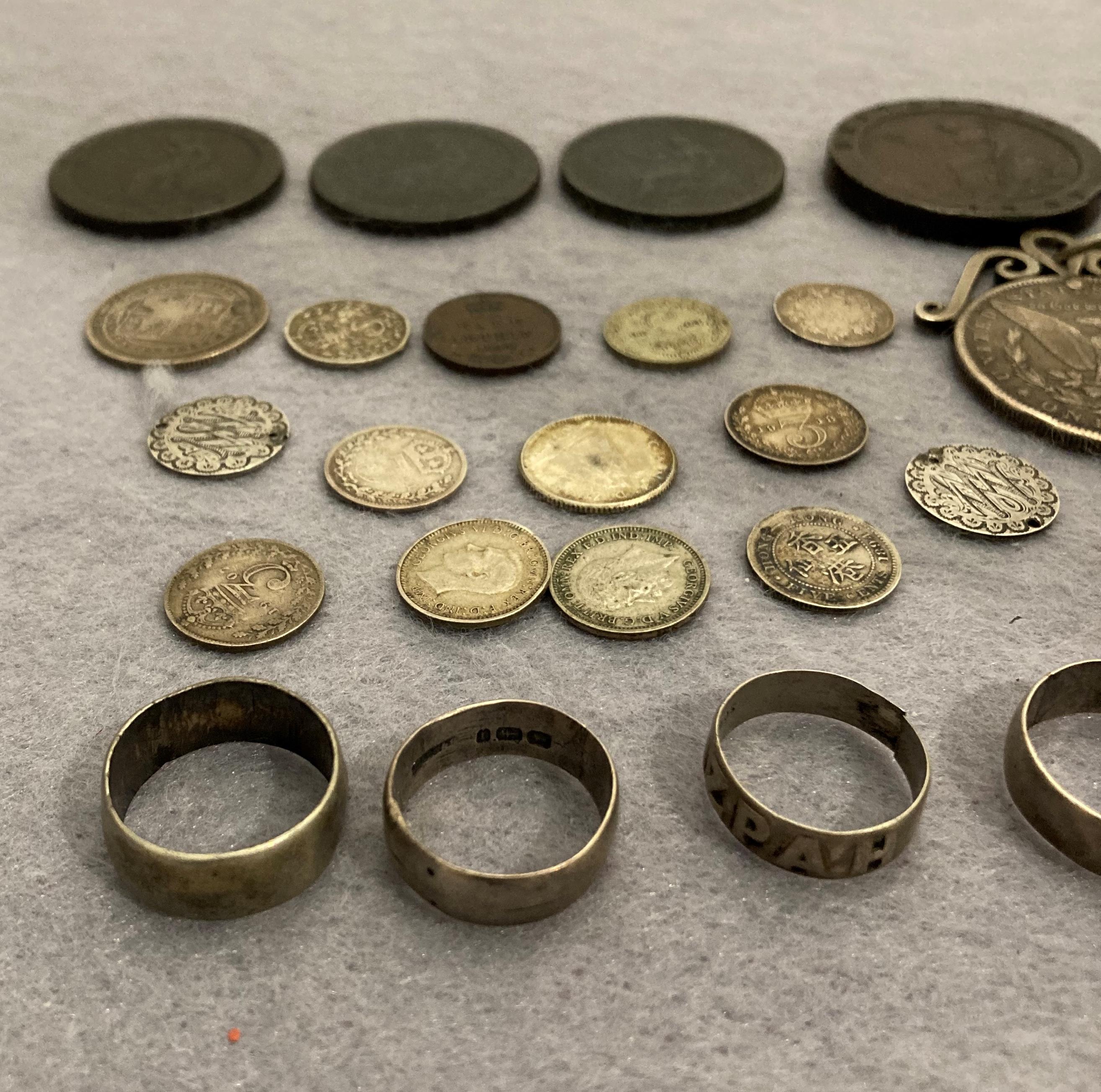 Contents to box - USA 1883 silver US dollar on chain with other silver coins, - Image 2 of 4