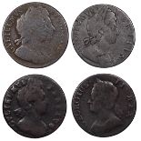 Halfpennies (4) William and Mary 1694, on heavy flan 12.1g (186gr), William III, George II