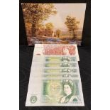 Five Bank of England £1 notes and ten shilling notes (appear to be in good condition)