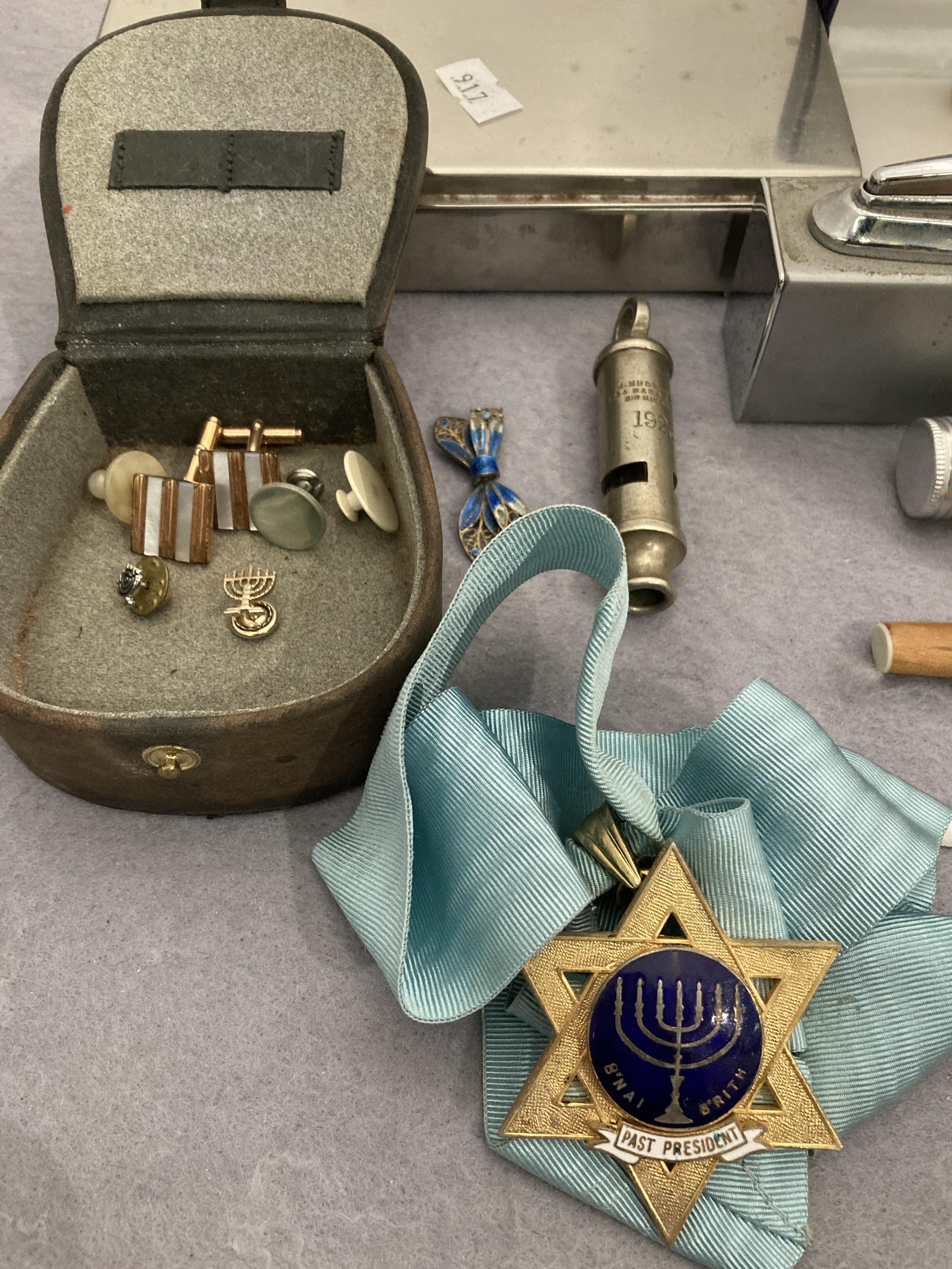 Contents to box - Jewish Ceremonial medal with light blue ribbon, - Image 2 of 3