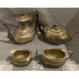 Four piece silver tea service hallmarked Birmingham 1903 including teapot, coffee pot, milk jug,