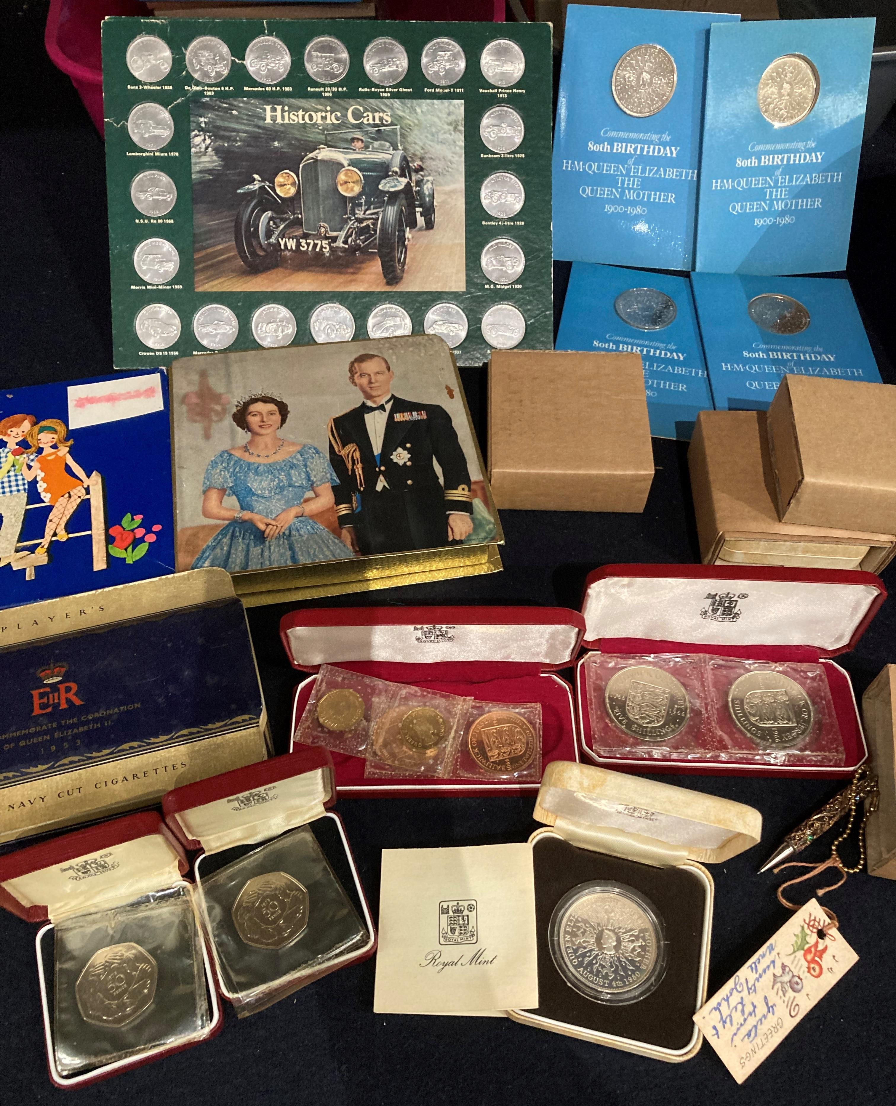 Contents to tray - a cased set of four Jersey 1/12th and one ¼ of a shilling 1966,