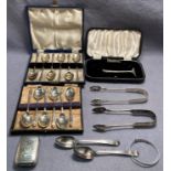 Seven silver items including two pairs of sugar tongs (Exeter 1854-55 and London 1836-7),