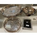Four items of silver plate - two handled tray with pierced rim,