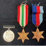 Three Second World War medals, War Medal 1939-45 (no ribbon,