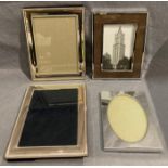 Silver picture frame with mahogany back 22 x 17cm and three other frames (4)