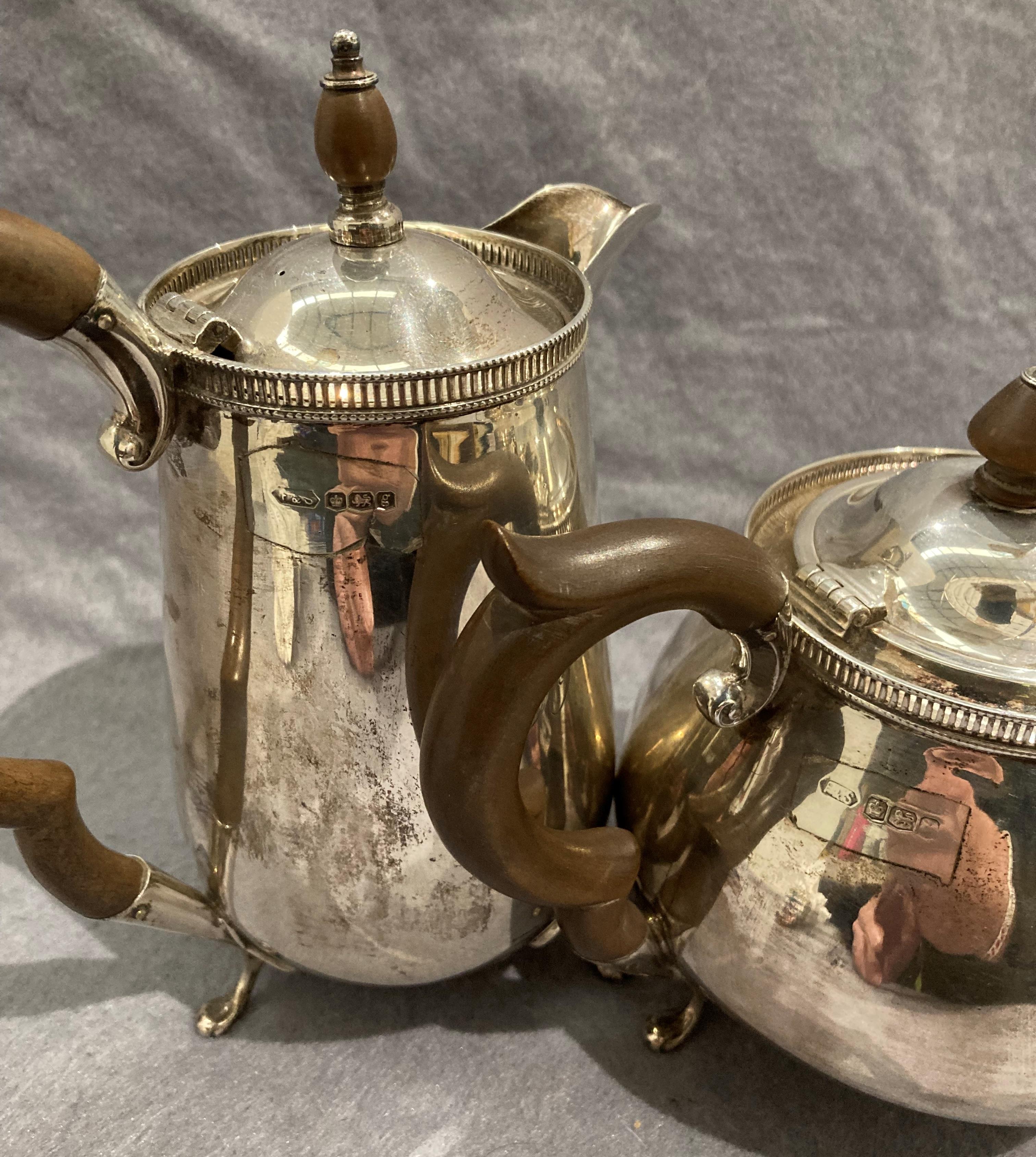 Four piece silver Harlequin tea service including a tea and coffee pot hallmarked Sheffield F&S - Image 3 of 3