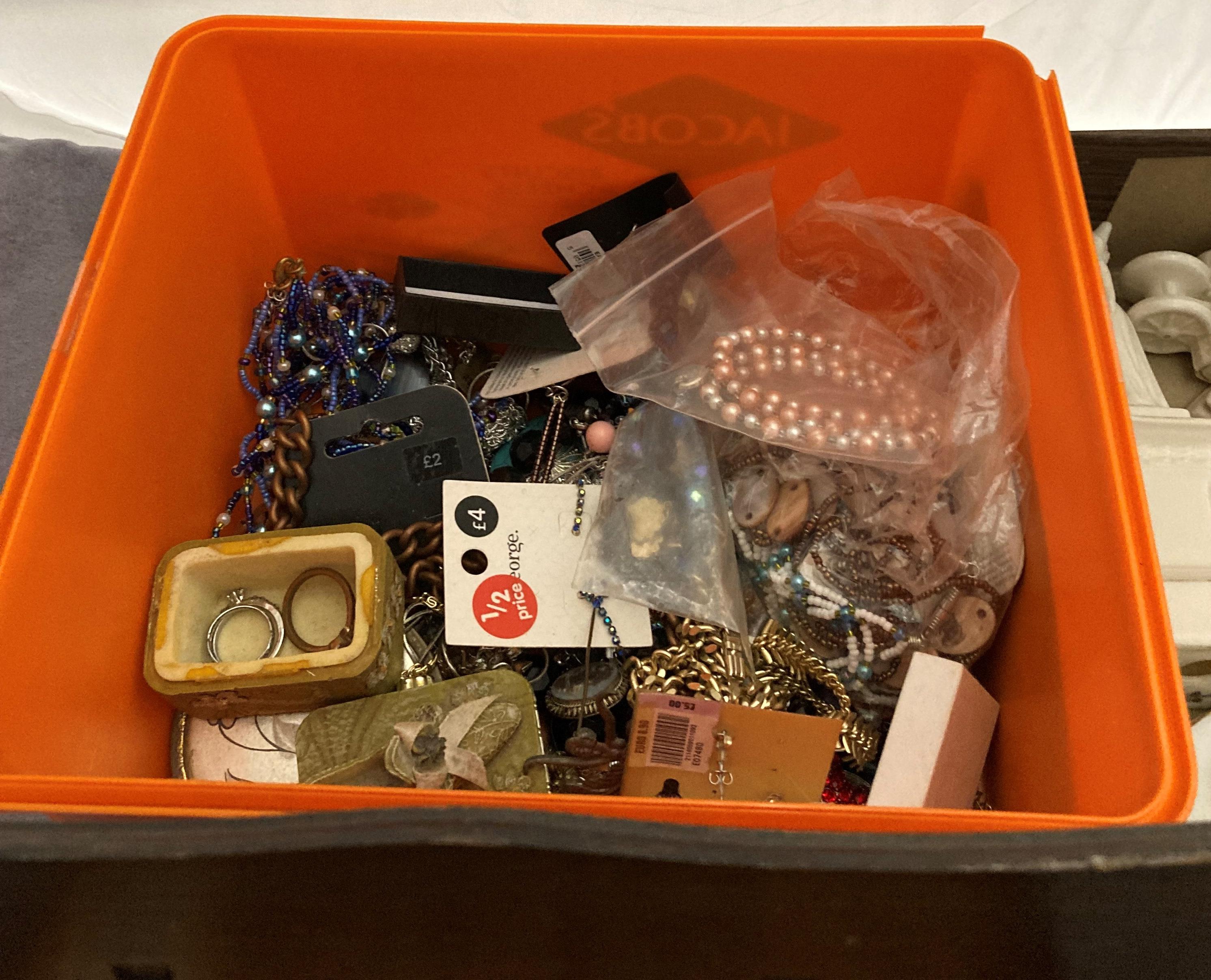 Contents to box - costume jewellery including watches, earrings, necklaces, brooches, - Image 2 of 4