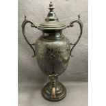 Double handled electro plated urn, awarded in 1902,