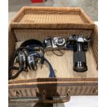 Wicker picnic basket and contents (as picturued) - Fuji AX-1 camera,