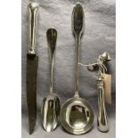 Four silver French items including Leg of Lamb carving set,