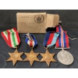 Four Second World War medals in box to Mr H Briggs of Morley 1939-45 War medal, 1939-45 Star,