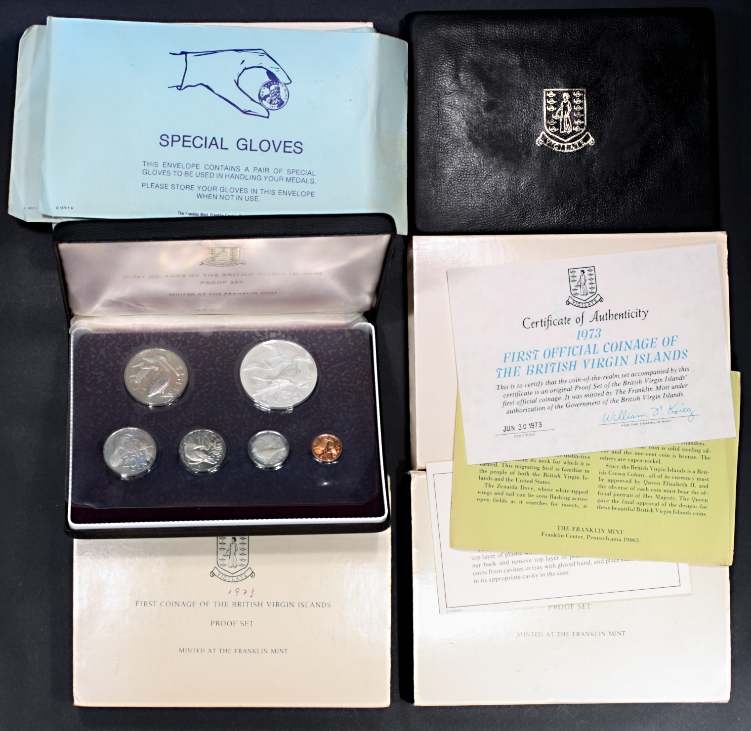 Four Proof Sets, British Virgin Islands, First Official Coinage, 1973,