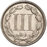 USA - 1870 Three Cent Nickel, Coronet Head,