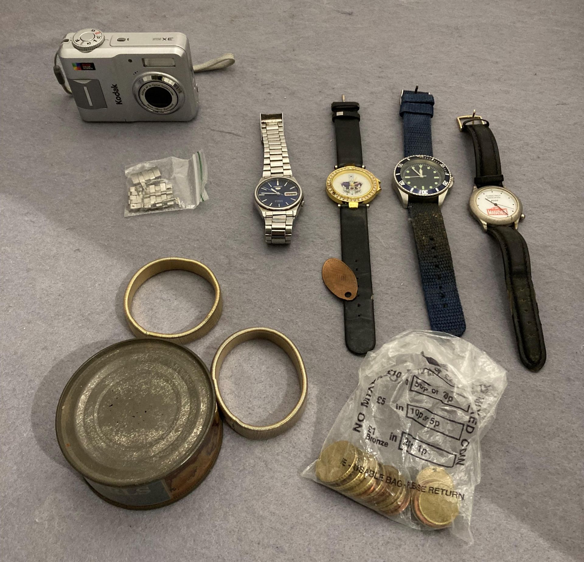 Contents to basket - four watches by Seiko, Eagle Moss, etc.