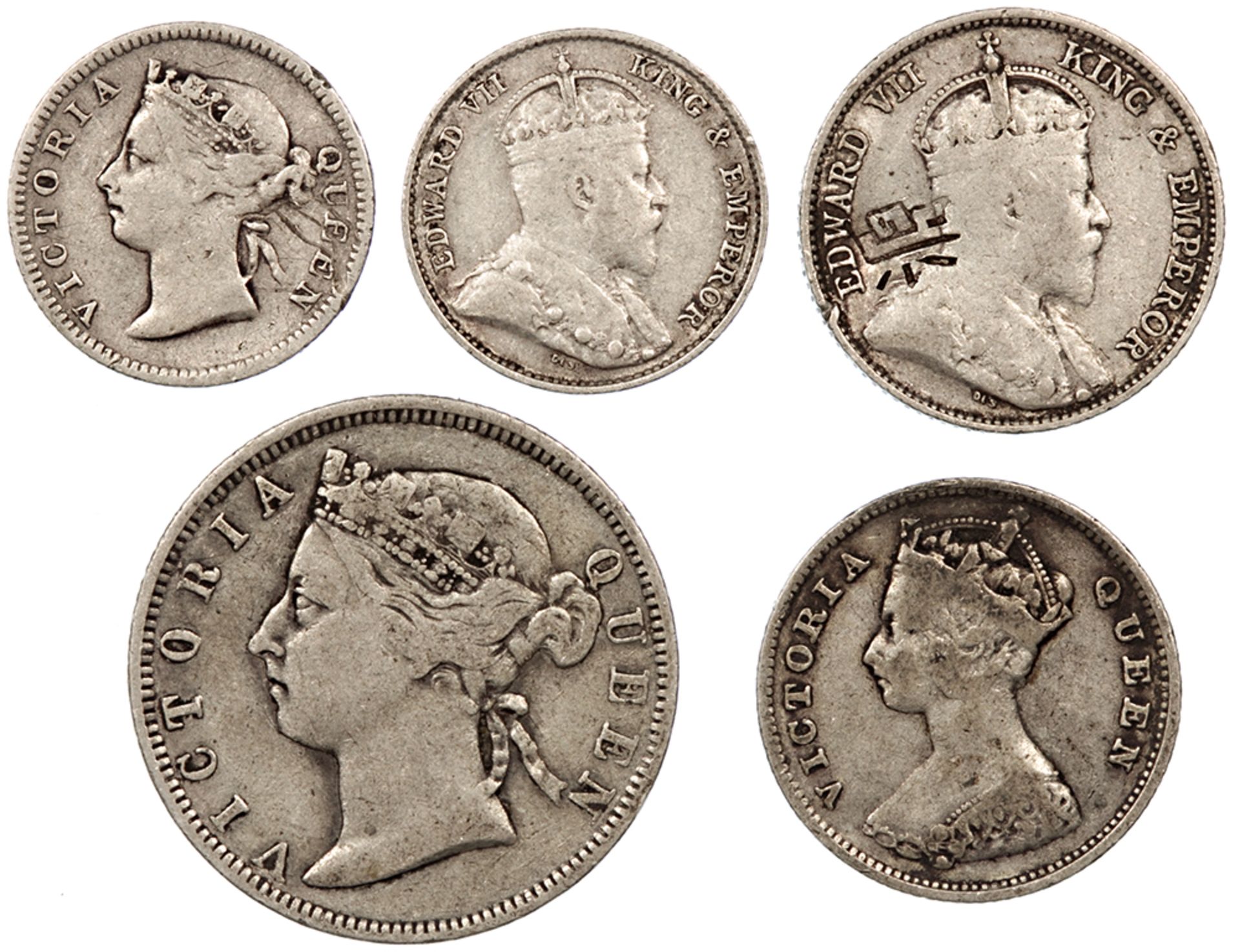 Hong Kong - British Colonial Silver Coins (5), Victoria and Edward VII,